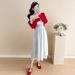 Autumn New Korean Fashion Mid-Length + Small Cardigan Two-Piece Set Maternity Dress_ecoleips.com