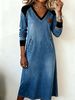 Women's Casual V-Neck Color Block Dress – Breathable & Stylish Summer Dress For Everyday Wear_ecoleips.com