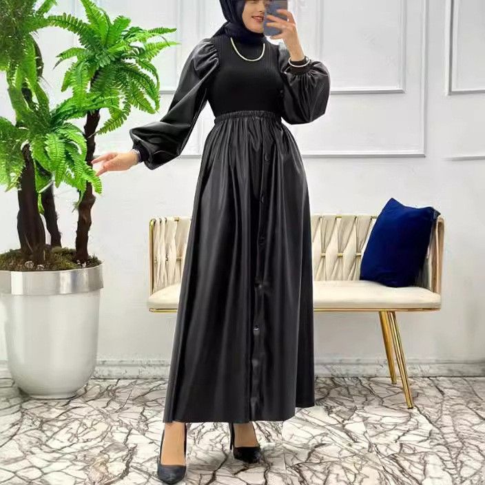 Women's Clothing solid color splicing long fashionable and elegant women's dress_ecoleips.com
