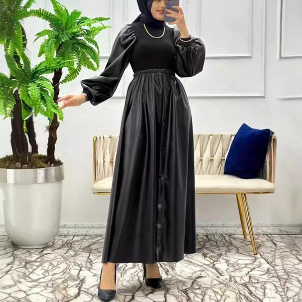 Women's Clothing solid color splicing long fashionable and elegant women's dress_ecoleips.com