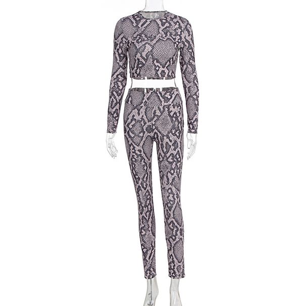 Leopard Print Two Piece Outfit Round Neck Slim Cropped Top High Waist Skinny Long Pants Matching Dress Set Women Summer_ecoleips.com