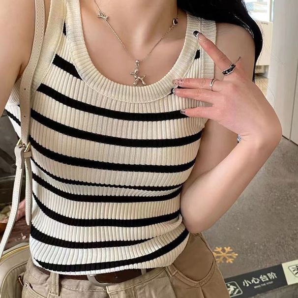Striped Knit Vest Women 2026 Summer New Style, Designed For Layering Or Wearing Alone, Unique Design, Sleeveless Top_ecoleips.com