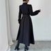 Women's Clothing Elegant Stand Collar A Line Skirt Waist Slimming Button Solid Color Long Sleeve Shirt Dress_ecoleips.com