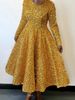 K New Women's Round Neck Long Sleeved Solid Color Sequin High Waist Temperament Mid Length Formal Dress_ecoleips.com