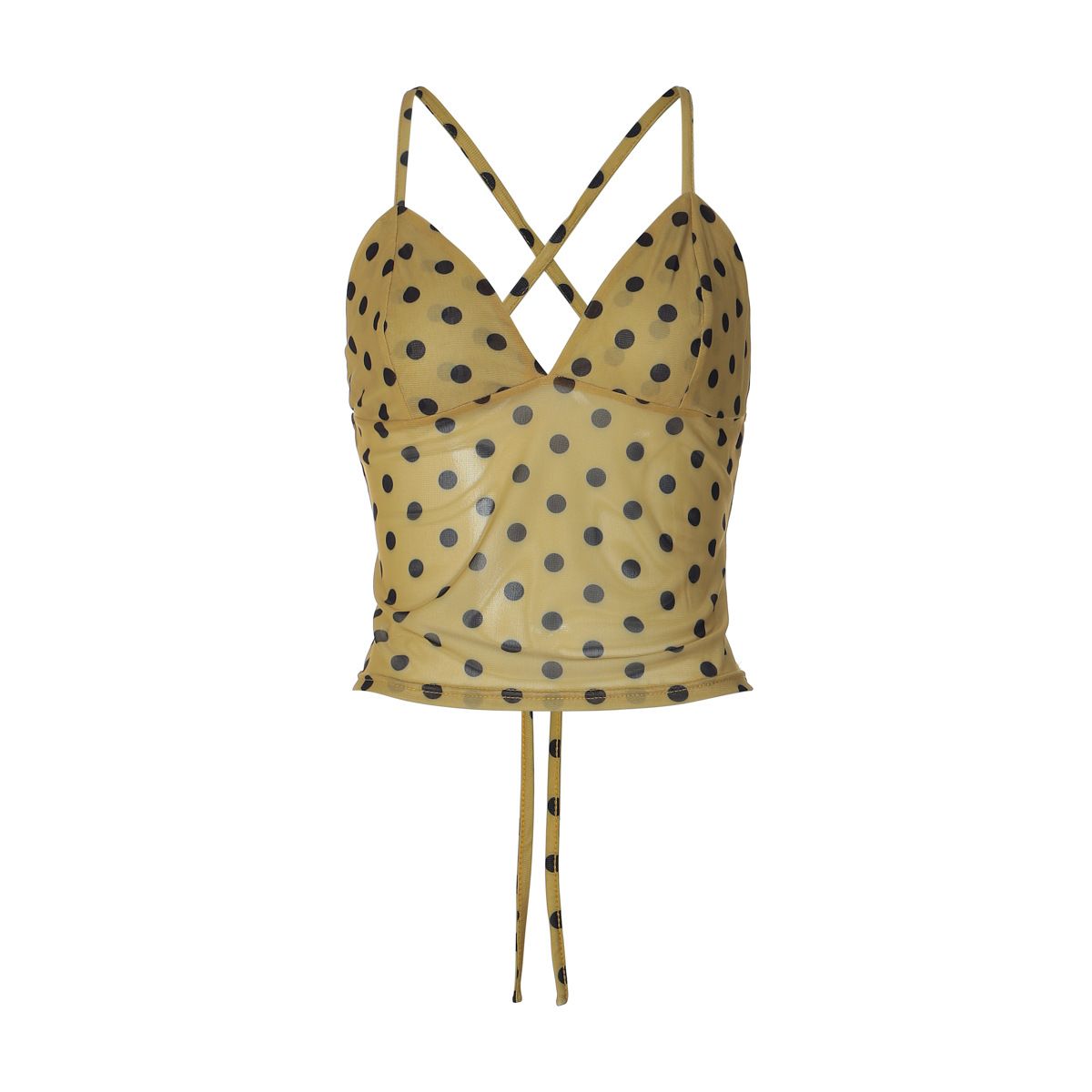 Vintage-Inspired Polka Dot Halter Neck Cami Top For Women - Stretchy Smocked Bust & V-Neck Design For A Flattering Fit_ecoleips.com