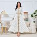 Women's Clothing Middle Eastnew fashion women's Muslim home robe white bronzing elegant V neck dress_ecoleips.com