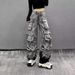 Women's Clothing New Street Style Large Pocket Design Washed Gradient Workwear Paratrooper Pants Casual Jeans_ecoleips.com