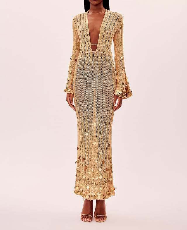 Spring Autumn New Arrival V Neck Knit Long Dress Fashion Slimming Elegant Womens Casual Formal Party Evening Midi Dress_ecoleips.com