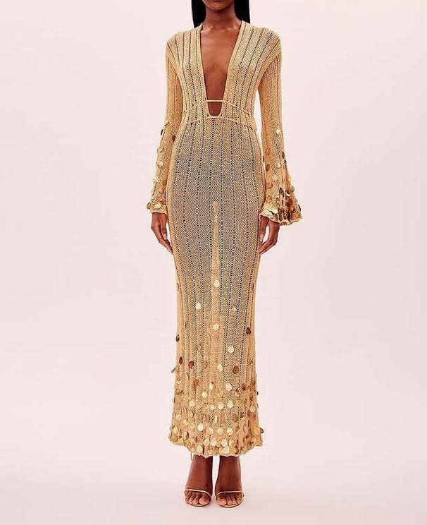 Spring Autumn New Arrival V Neck Knit Long Dress Fashion Slimming Elegant Womens Casual Formal Party Evening Midi Dress_ecoleips.com