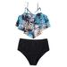 Women's Clothing Split Swimsuit Printed High Waist Bikini Ruffled Swimming Suit Bikini_ecoleips.com
