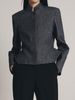 2026 New Women's Clothing Dark Gray Stand-up Collar Waist Curved Hem Short Jacket Minimalist Commuter Style Fashion Jacket_ecoleips.com