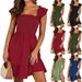 Women's Summer Square Neck Smocked Floral Print Midi Dress, Ruffle Sleeves Elegant Casual Dress_ecoleips.com