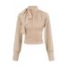 Spring Autumn Short Pleated Lacing Temperament Tops Women Clothing Long Sleeve Solid All-match Elegant T Shirts Office Fashion_ecoleips.com