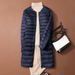 Lightweight Long Down Jacket For Women, Slim Fit Mid-Length Winter Coat, Hoodless Quilted Puffer Jacket With Pockets, Casual & Commuting Outerwear_ecoleips.com
