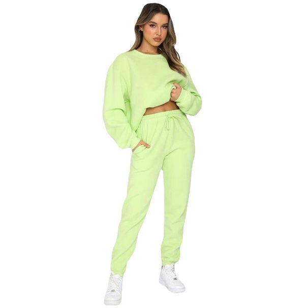 Women's Clothing Crew Neck Pullover Trousers Fashion Casual Long Sleeved Solid Color Long-Sleeve Hoodie & Pants Set – Casual Fall/Winter Outfit_ecoleips.com