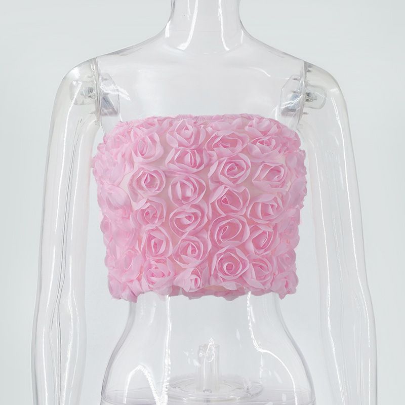 Aria Basics Aria Basics Wholesale Foreign Trade Women's Clothing 2025 Summer Niche Fashion Three-dimensional Floral Solid Color Tube Top Short_ecoleips.com