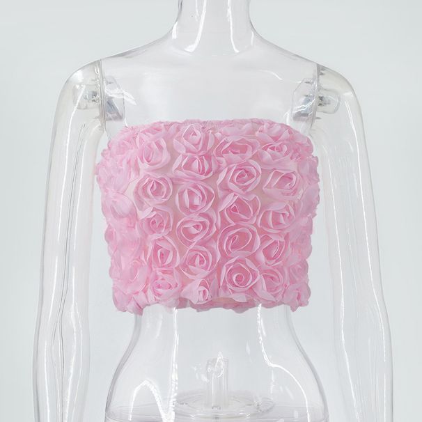 Aria Basics Aria Basics Wholesale Foreign Trade Women's Clothing 2025 Summer Niche Fashion Three-dimensional Floral Solid Color Tube Top Short_ecoleips.com