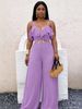 Holiday Style Women's Lotus Leaf Edge Suspender Jumpsuit, Thin And Breathable, Solid Color, Suspender Wide Legs, Travel_ecoleips.com