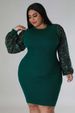 QJ5297 Women's Fashion New Sexy Solid Color Sequin Puff Sleeve Plus Size Dress For Chubby Women_ecoleips.com