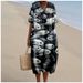 Plus-Size Women's Shirt Pocket Short-Sleeve Dress, Fish Pattern Base Print, Vacation-Style Dress_ecoleips.com