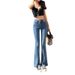 Women's Retro High-Waisted Stretch Slim Fit Flared Jeans Korean Style Straight Leg with Slit And Flowing Drape_ecoleips.com