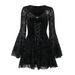 WY23083 Women's Slim Fit Long Dress Elegant Dark Flocked Retro Style Fashionable New Summer Long Sleeve Dress_ecoleips.com