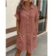 Summer V Neck Button up Cotton Linen Dress for Women Simple Shirt Dress Beach Style Bohemian Casual Suitable for Ages 16-45_ecoleips.com