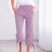 Women's Clothing Solid Color Cotton And Linen Loose Drawstring Seven Point Wide Leg Casual Trousers_ecoleips.com
