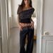2025 Summer New Women's Fashion Retro Gentle Polka Dot Sexy One-Shoulder Crop Top With Waist Cinching_ecoleips.com