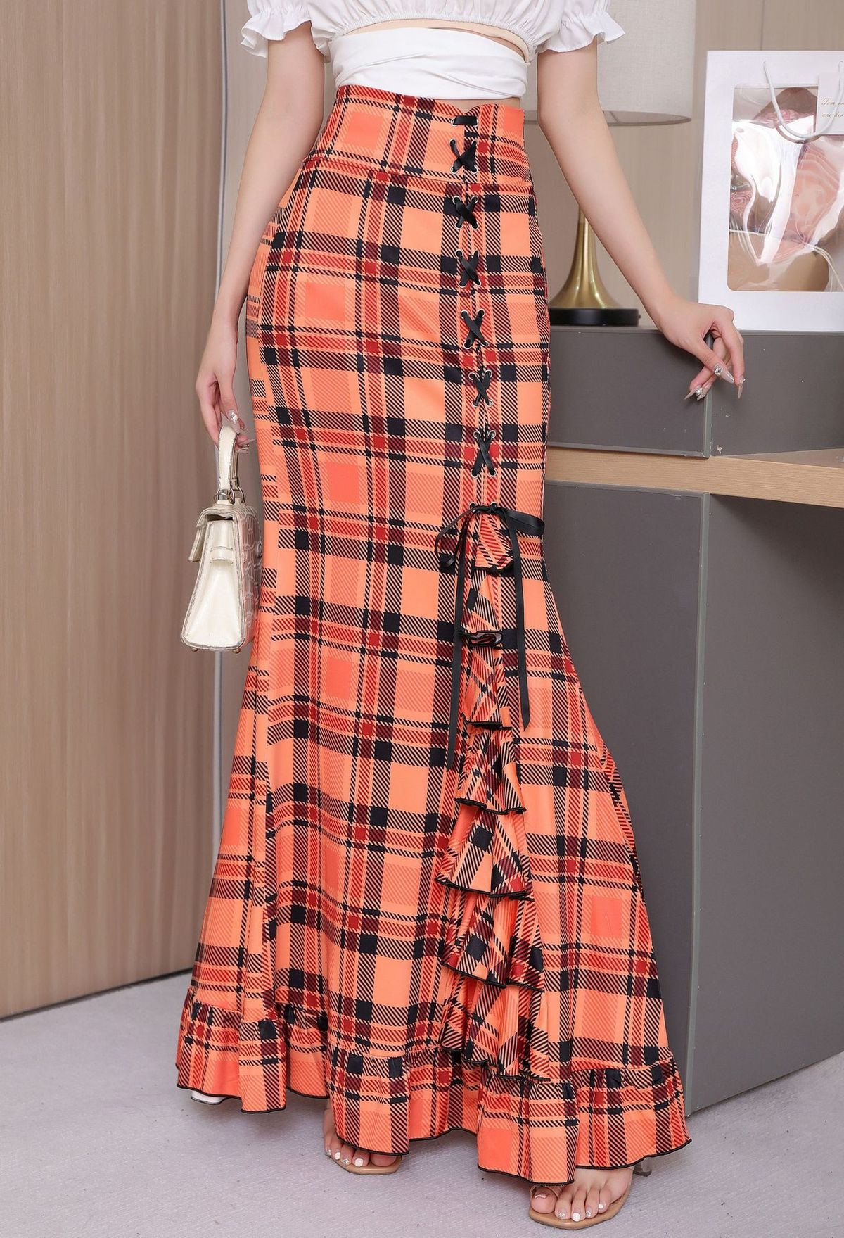 2025 Spring And Autumn New Printed Bodycon Midi For Women Slim Fit Stylish Split Mermaid Skirt_ecoleips.com