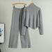 Women's Clothing Fashion Knitted Suit Irregular Turtleneck Sweater Casual Wide Leg Pants Two Piece Suit For Women_ecoleips.com