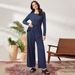 Voya Women's Daily Casual Home Set For Spring And Summer Simple Solid Color Comfortable Pants_ecoleips.com