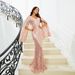 Women's Clothing Elegant V-Neck Long Sleeve Sequin Mermaid Evening Dress - High Waist Bodycon Formal Gown For Wedding, Banquet & Party (Light Pink)_ecoleips.com