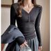 Premium Lyocell Tencel Women's Base Layer Top Korean Style V Neck Button down Long Sleeve Brushed Design for Autumn Winter Inner Wear_ecoleips.com