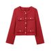 Women's Round-Neck Long-Sleeve Tweed Jacket – Classic Elegance For Casual & Formal Occasions (Gray/Red/Black/White, Sizes S-L)_ecoleips.com