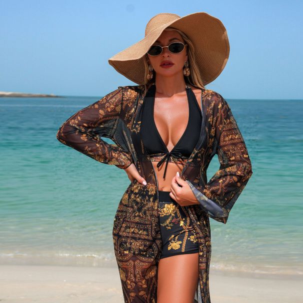 Women's Clothing Sexy Bikini Three Piece Swimsuit Set Multi Color Patterned Women's Summer Fashionable Swimwear_ecoleips.com