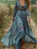 Vintage Pattern Printed Long Sleeve Women Dress Casual V-neck High Waist Pleated Autumn Dress Elegant Loose Bohemian Dresses B7Q_ecoleips.com