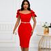 Elegant Floral Stretch Polyester Cocktail Dress Bodycon with 3D Flower Appliqués Waist Belt V-Neck High Waist S-XXXL_ecoleips.com