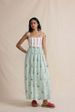 Women's Bohemian Floral Maxi Dress With Tie-Shoulder Ruching, Layered Mid-Length Dress, Flowing And Color-Block Design_ecoleips.com