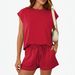 Women's Drawstring Shorts Set | Soft Round-Neck Top & Casual Shorts With Pockets For Summer Active Wear_ecoleips.com