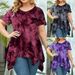 Plus Size Tie-Dye V-Neck T-Shirt – Asymmetrical Hem, Loose Fit Casual Top For Women (XL-5XL)_ecoleips.com