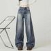 Retro Blue High Waist Wide Leg Jeans Women's Trendy Versatile Slimming Curved Sash American Style High Street Denim_ecoleips.com