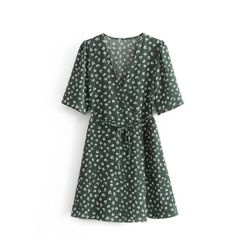 YPFF New European And American Style Niche Short-Sleeve For Women, Vintage Vacation Style, Waist-Cinching, Tie-Waist_ecoleips.com