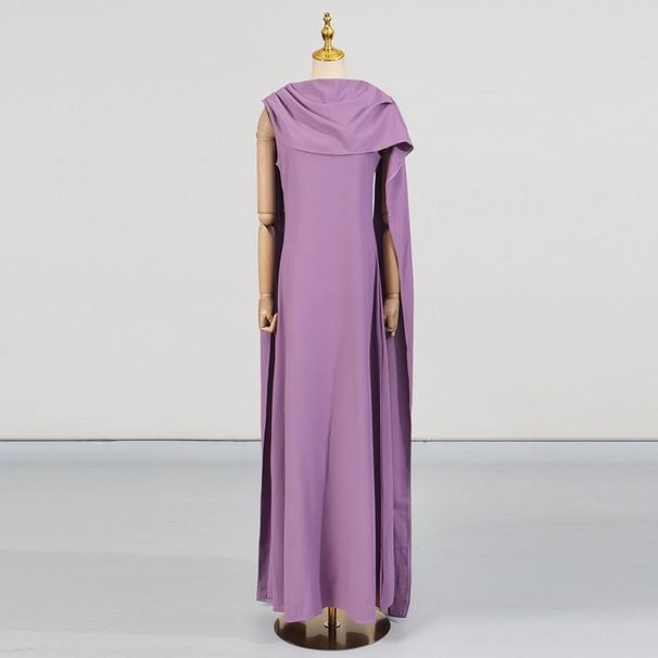 Women's Elegant Unique Design Sleeveless Shawl Style High Waisted Solid Color Dress New Style Party Wear_ecoleips.com