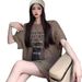 Women's Mid Length T-Shirt Summer Style Letter Print Short Sleeved Trendy Base Layer Top Loose Fit Half Sleeve_ecoleips.com