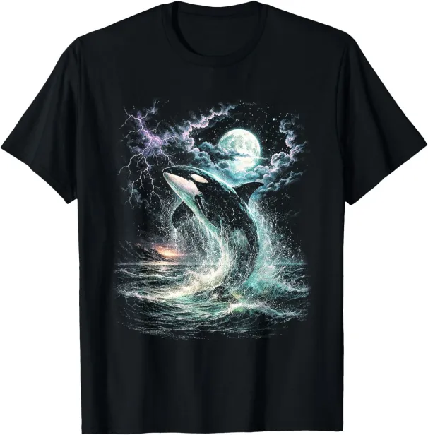 Women's T-Shirts Vintage Orca Midnight 90s Graphic Retro Whale Ocean Wildlife T-Shirt_ecoleips.com
