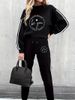 Women's Fleece Lined Long Sleeve Sweatshirt Casual Fashion Set European American Style Letter Print Streetwear_ecoleips.com