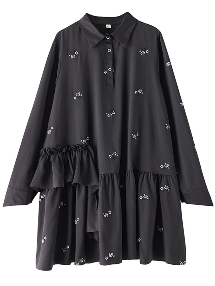2026 Spring Summer New Black Vintage Oversized Dresses For Woman Ruffle Long Sleeve Loose Casual Midi Dress Elegant Clothing_ecoleips.com