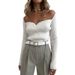Women’s Clothing New Solid Color Women's Autumn And Winter Long Sleeved Square Neck Off Shoulder Tight Fashion Sweater Knitted Bottoming Shirt_ecoleips.com