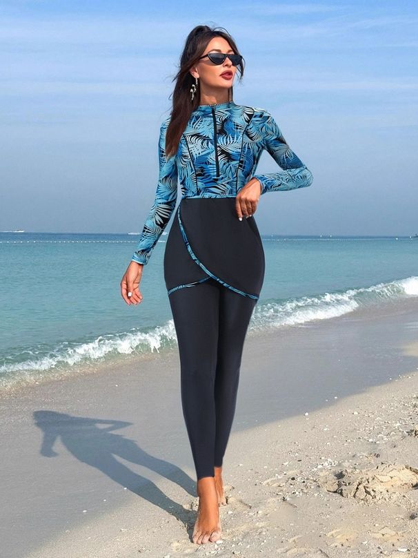 Aria Basics 2025 New Model Women's Conservative Swimwear Foreign Trade, Long Sleeve Pants, Sun Protection Swimsuit Surfing, For_ecoleips.com